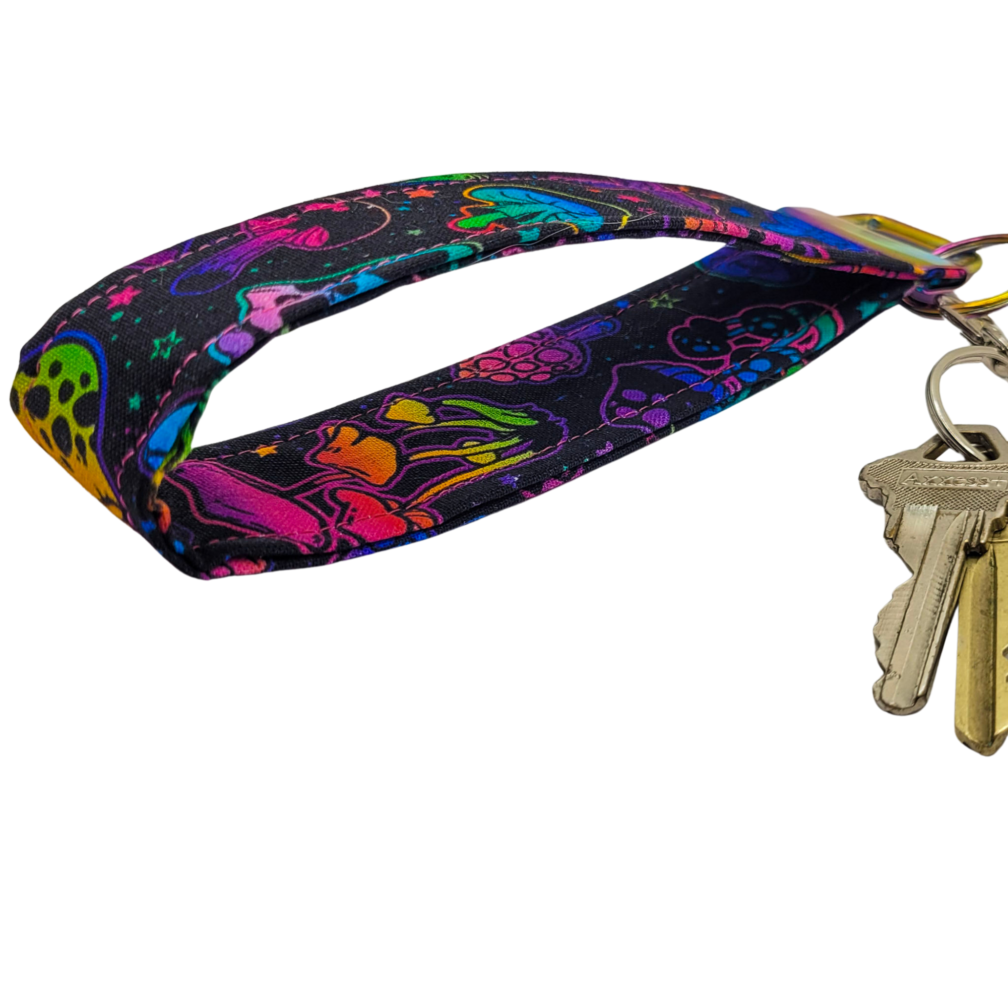 Neon Mushrooms Wristlet Keychain