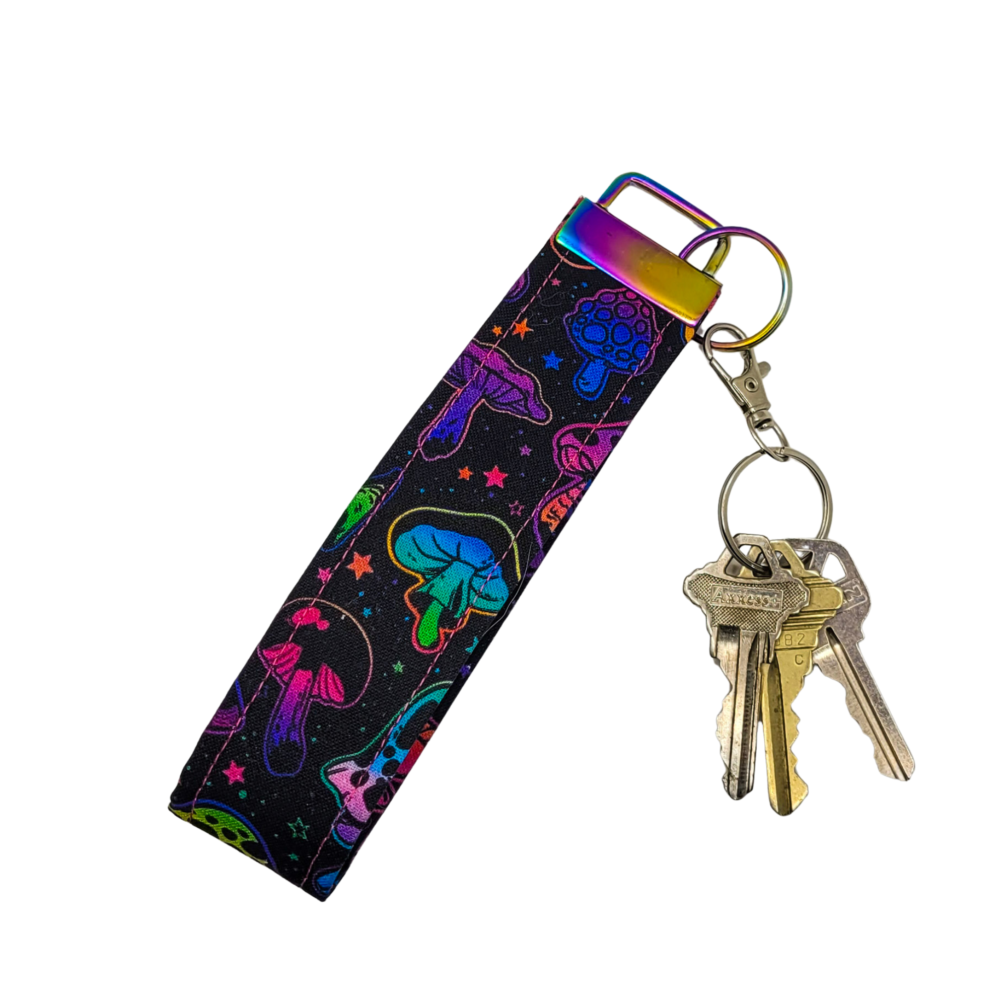 Neon Mushrooms Wristlet Keychain