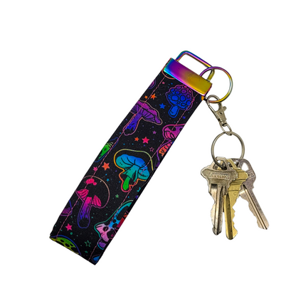 Neon Mushrooms Wristlet Keychain