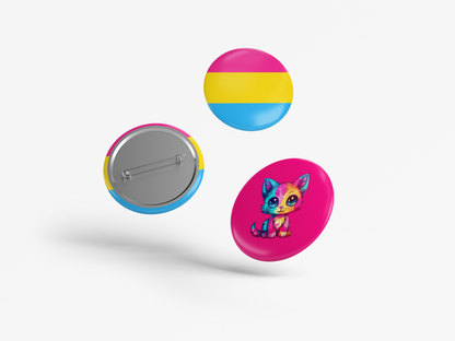 Pansexual Pride Flag & Cat 1.5" Pinback Button Set