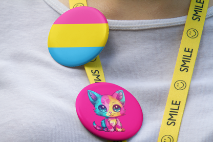 Pansexual Pride Flag & Cat 1.5" Pinback Button Set