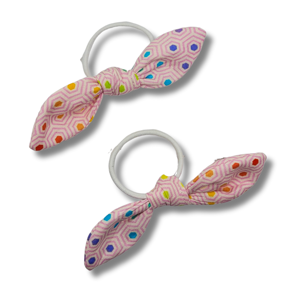 Élastique à cheveux avec nœud hexagonal arc-en-ciel