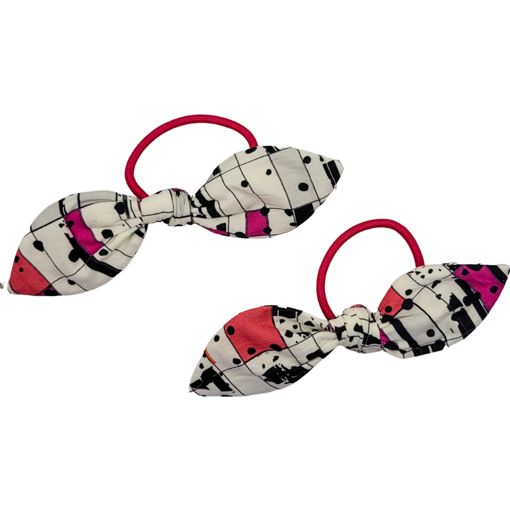 Pink Squares Knot Bow Hair Elastic