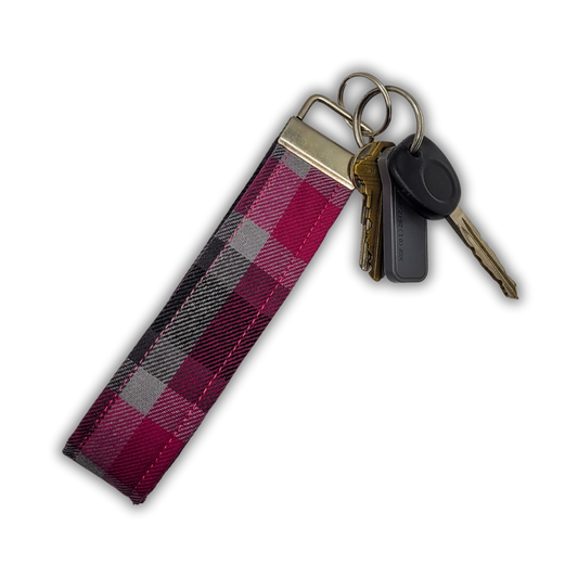 Pink & Grey Plaid Wristlet Key Strap