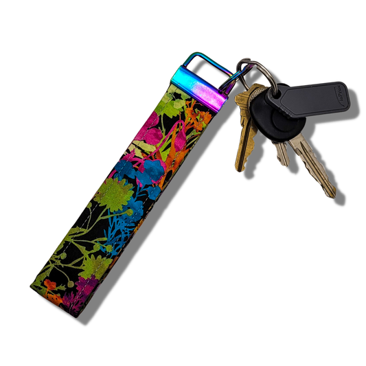 Rainbow Floral Wristlet Key Strap