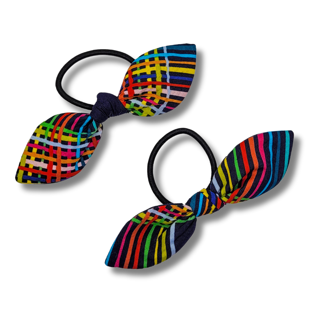 Rainbow Plaid Knot Bow Hair Elastic
