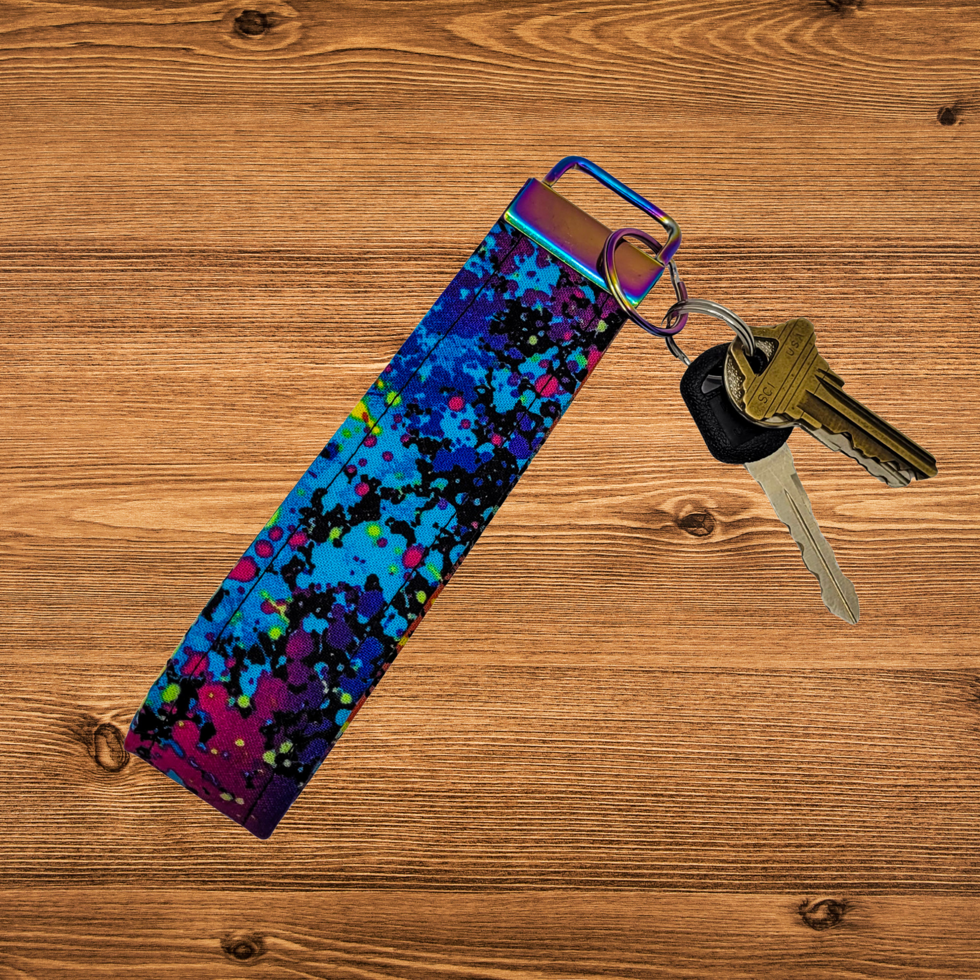 Neon Splatter Wristlet Keychain
