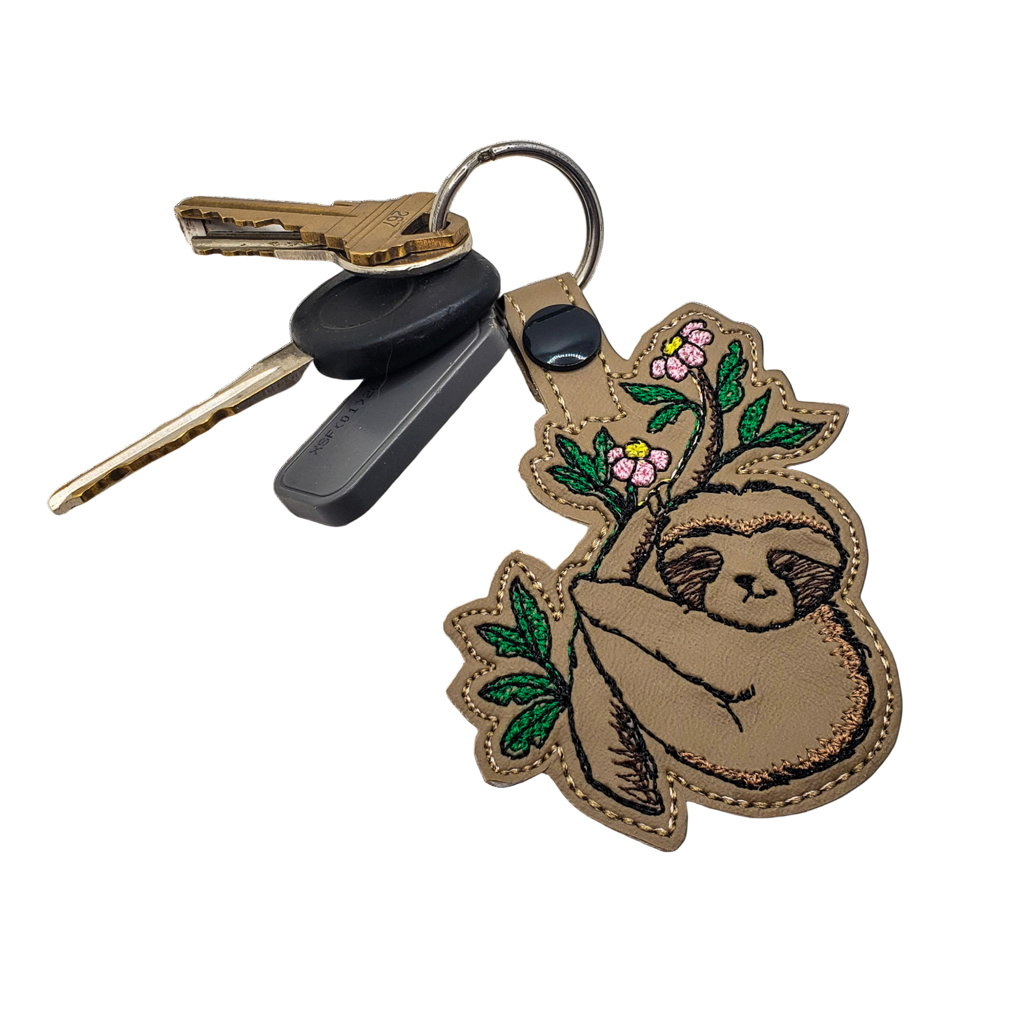 Sloth Embroidered Vinyl Keychain