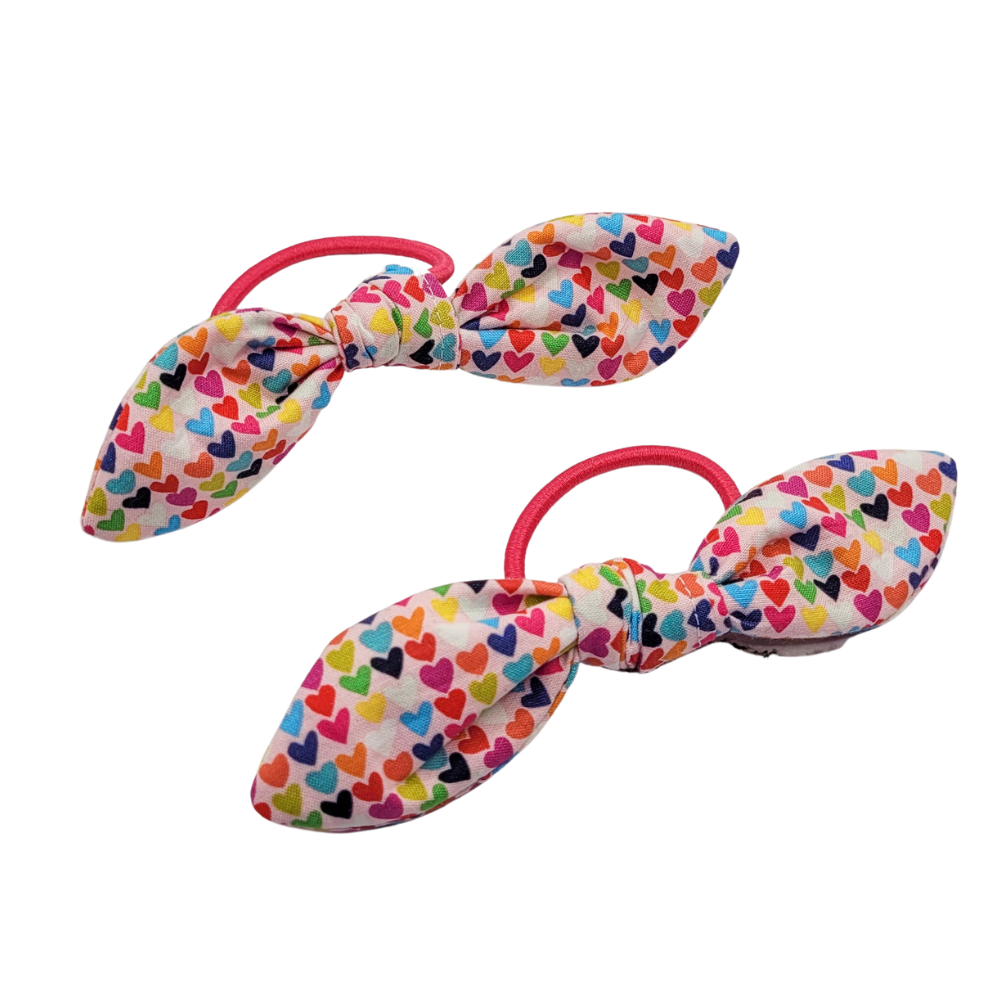 Small Rainbow Hearts Knot Bow Hair Elastic
