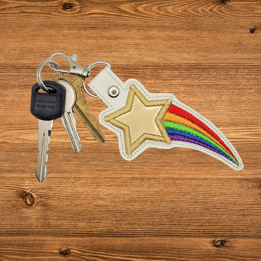 Rainbow Shooting Star Embroidered Vinyl Keychain