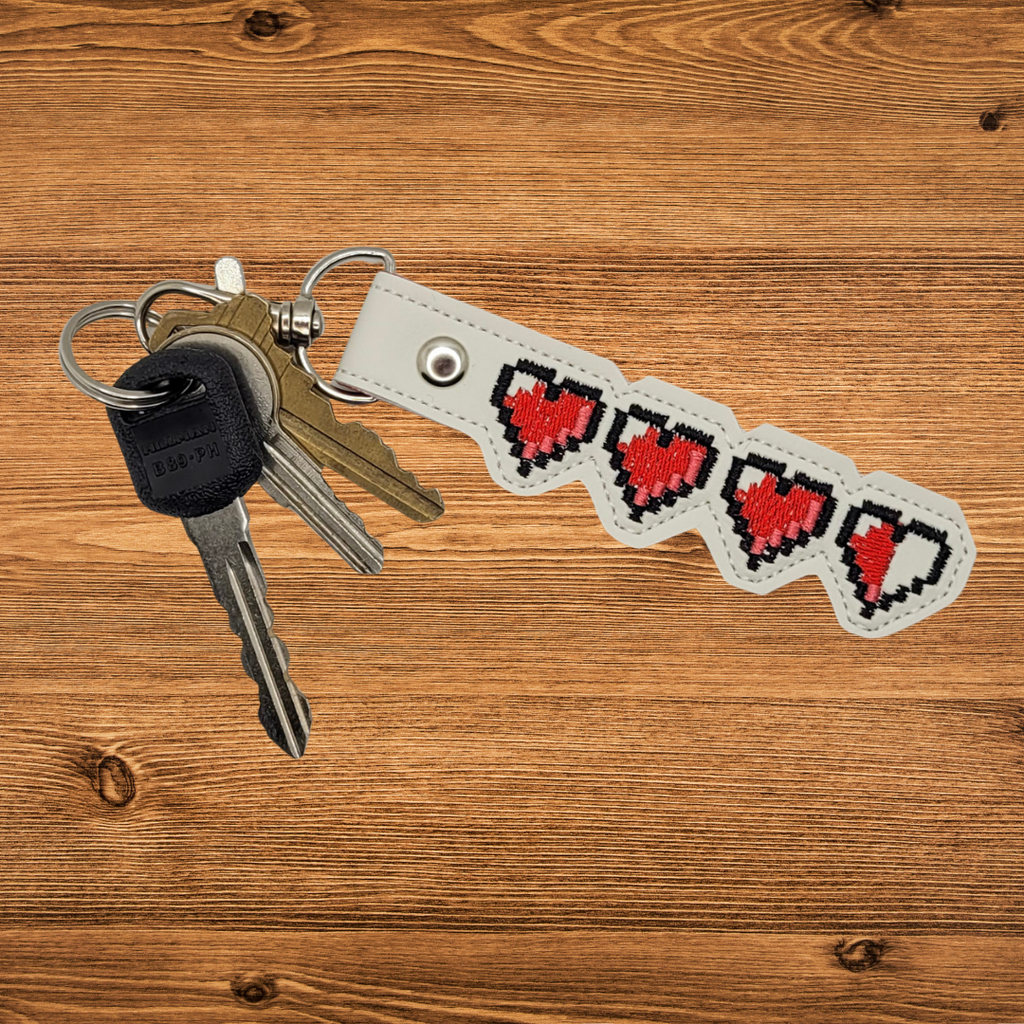 Pixel Heart Embroidered Vinyl Keychain