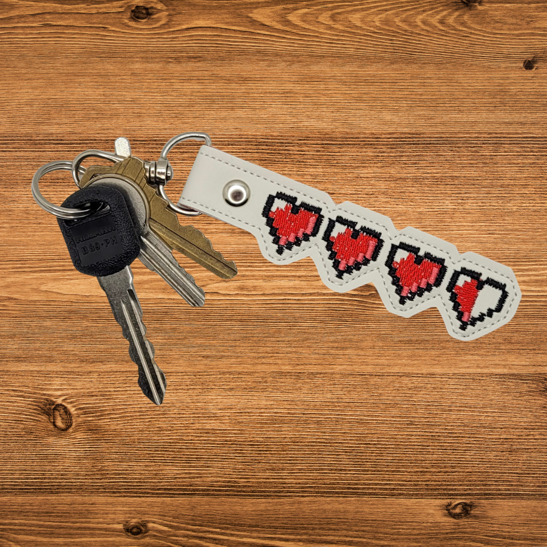 Pixel Heart Embroidered Vinyl Keychain