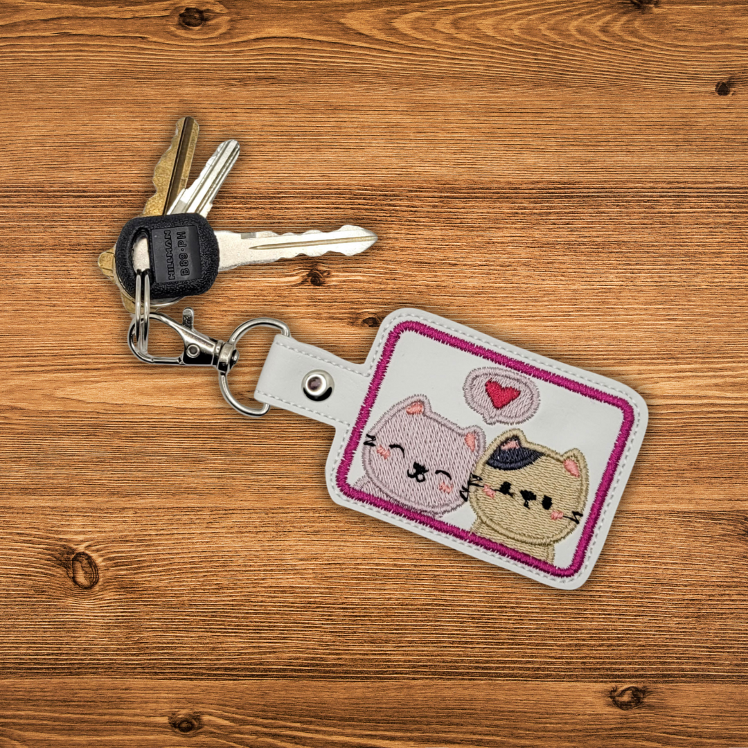 Love Cats Embroidered Vinyl Keychain