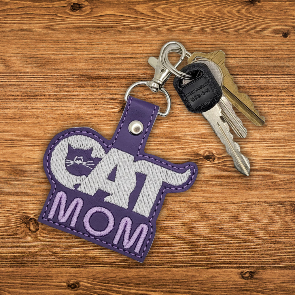 Cat Mom Vinyl Embroidered Keychain