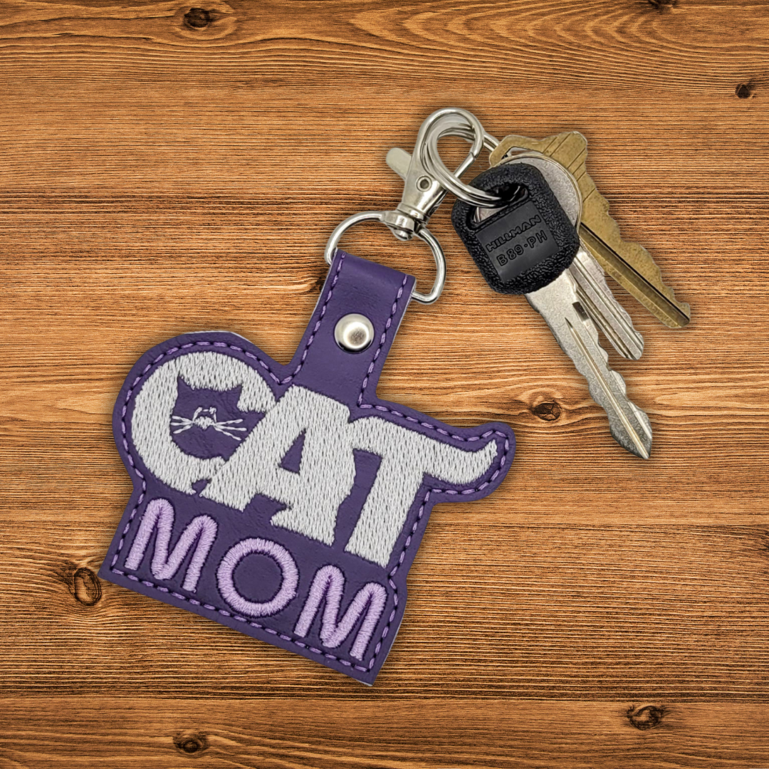Cat Mom Vinyl Embroidered Keychain
