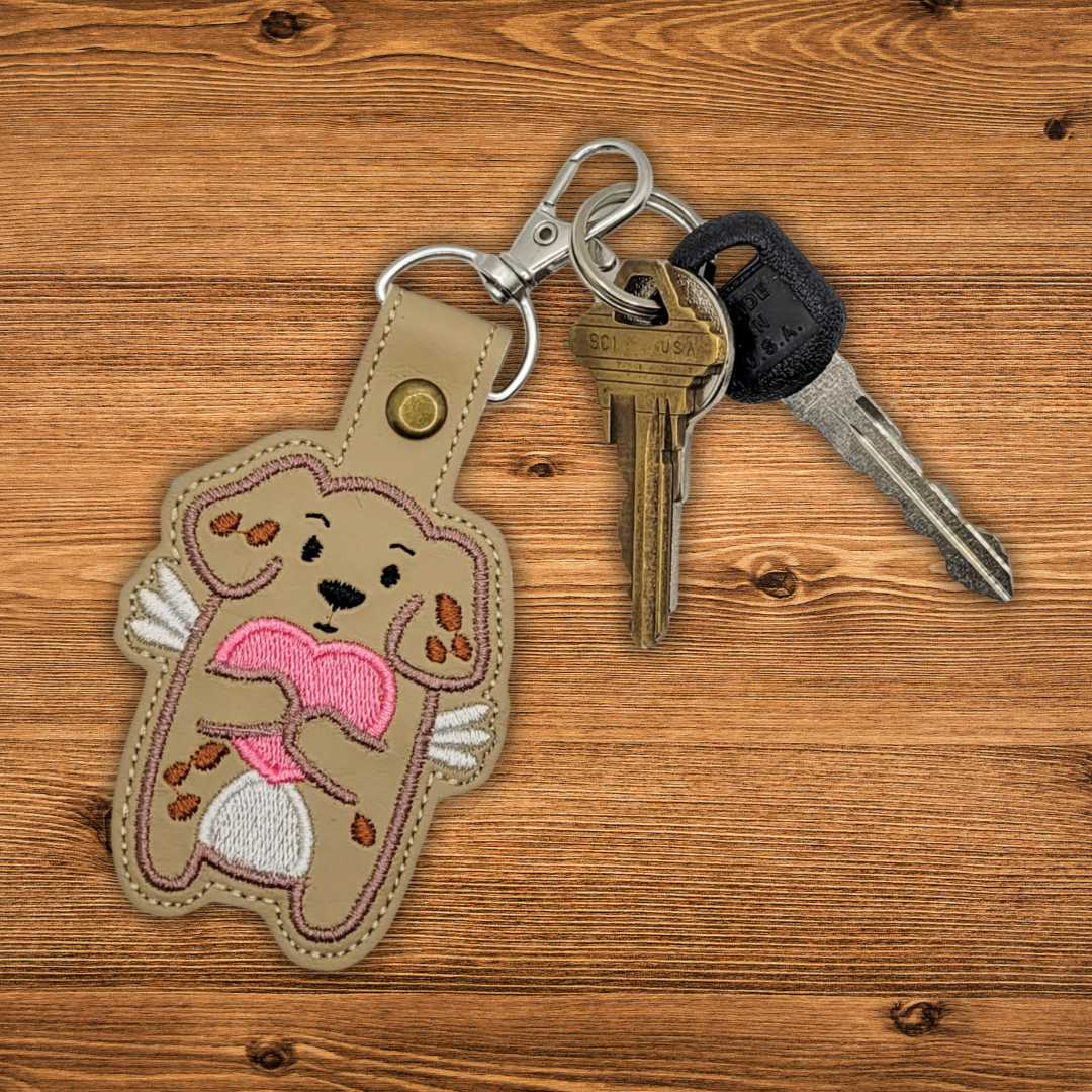 Puppy Love Embroidered Vinyl Keychain