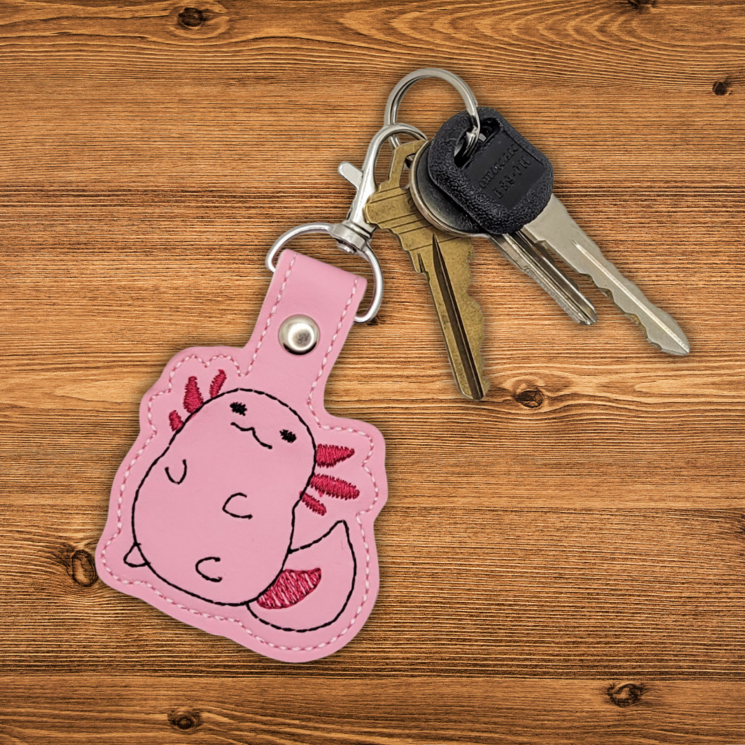 Chubby Axolotl Embroidered Vinyl Keychain