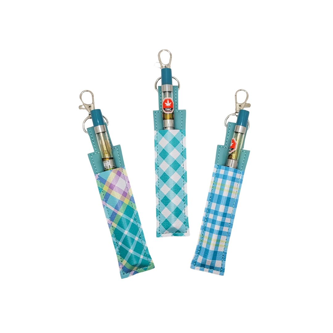 Teal Plaid Vinyl Pen Case