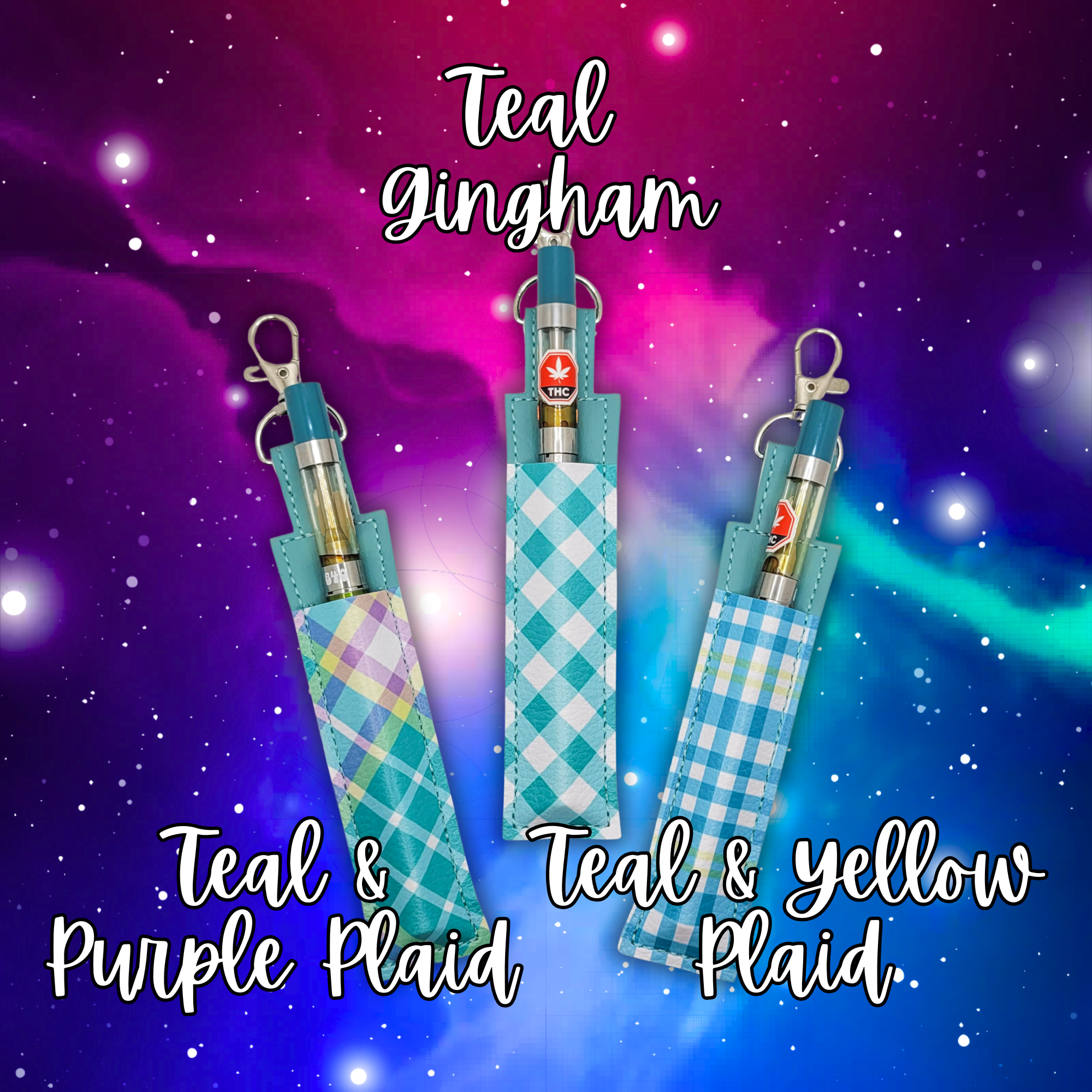 Teal Plaid Vinyl Pen Case