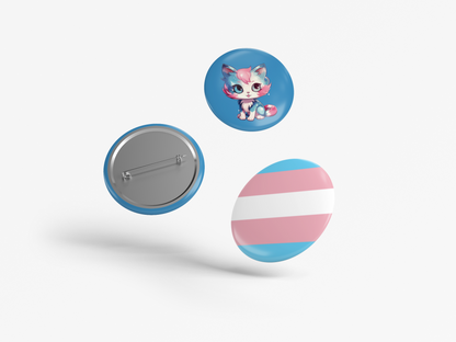 Trans Pride Flag & Cat 1.5" Pinback Button Set