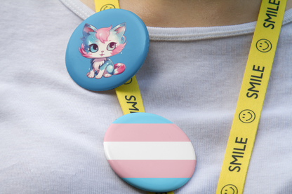 Trans Pride Flag & Cat 1.5" Pinback Button Set