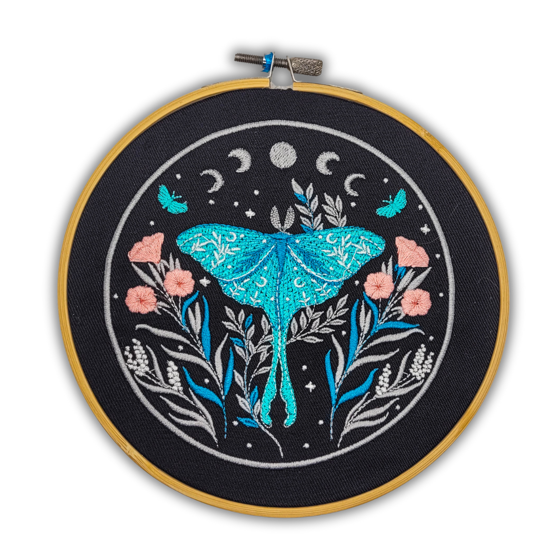 Luna Moth Embroidered Wall Hanging - 6" Hoop