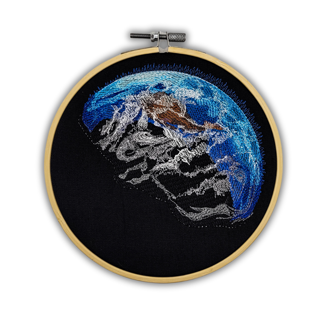 Planet Earth Embroidered Wall Hanging - 6" Hoop