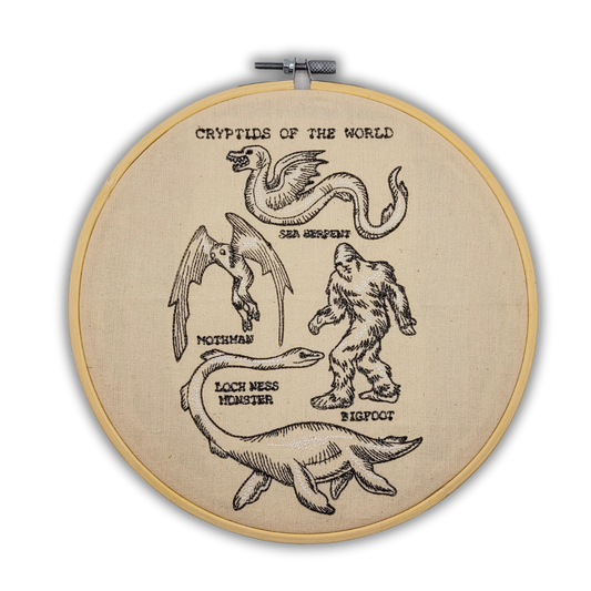 Cryptids of the World Embroidered Wall Hanging - 8" Hoop