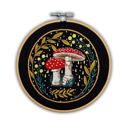 Golden Glow Mushrooms Embroidered Wall Hanging - 6" Hoop