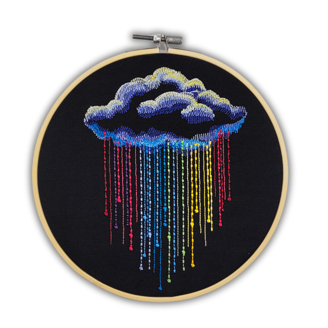 Rainbow Rain Cloud Embroidered Wall Hanging - 8" Hoop