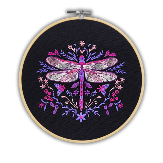 Pink Dragonfly Embroidered Wall Hanging