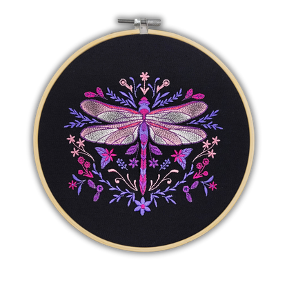 Pink Dragonfly Embroidered Wall Hanging