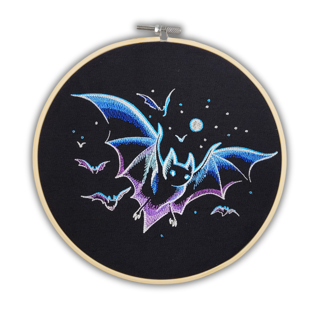 Night Sky Bats Embroidered Wall Hanging - 8" Hoop