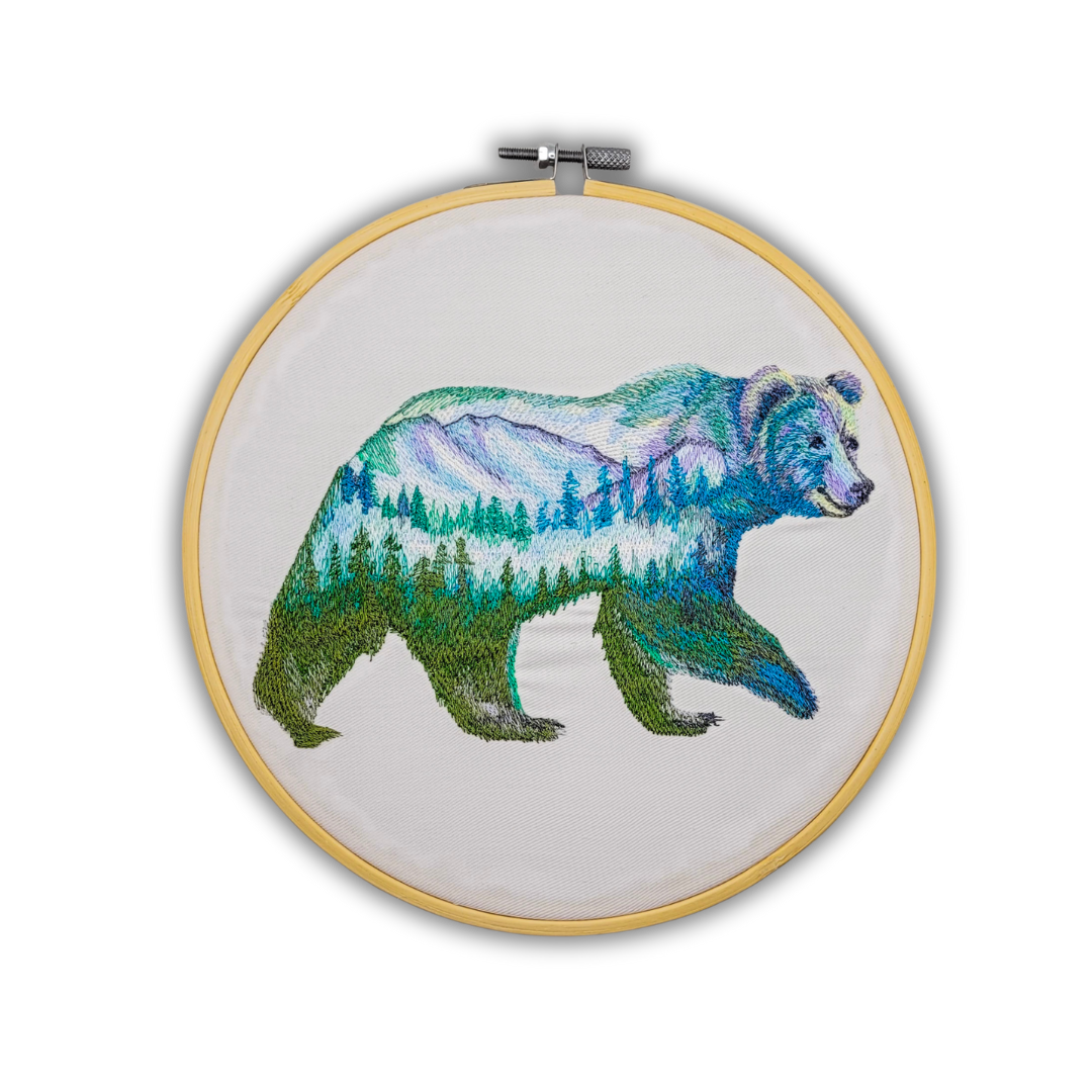 Forest Bear Embroidered Wall Hanging - 8" Hoop