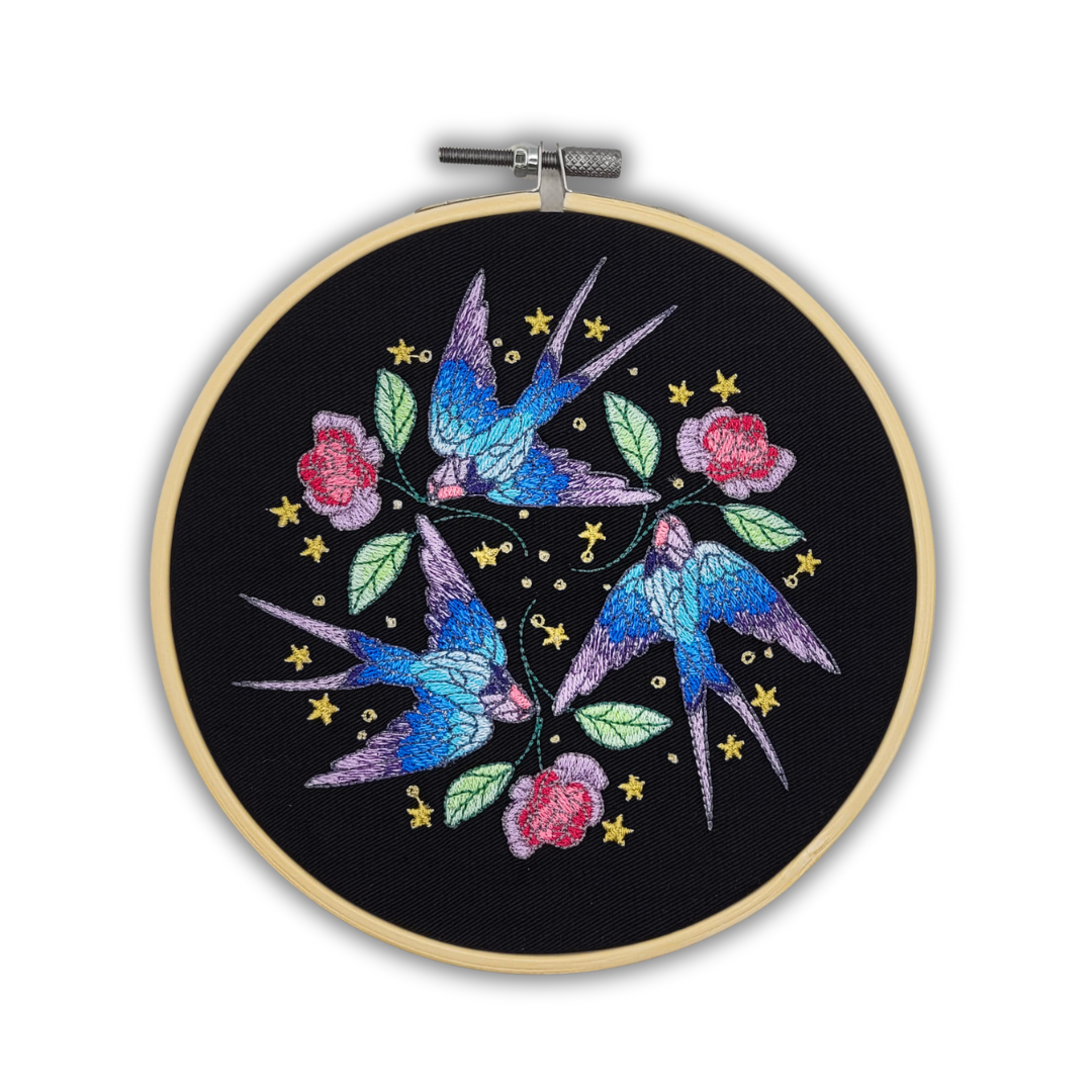 Sailor's Delight Swallows Embroidered Wall Hanging - 6" Hoop