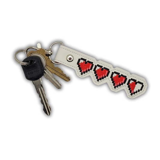 Pixel Heart Embroidered Vinyl Keychain