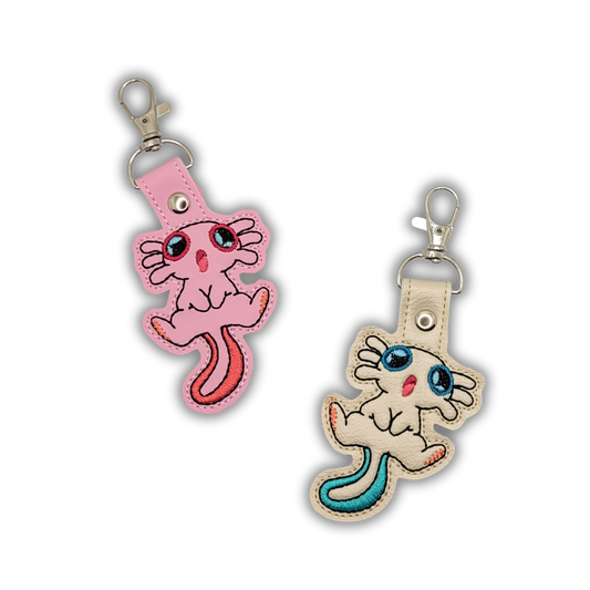 Chibi Axolotl Vinyl Embroidered Keychain