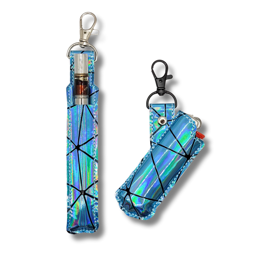 Blue Holographic Vape & Lighter Case Set