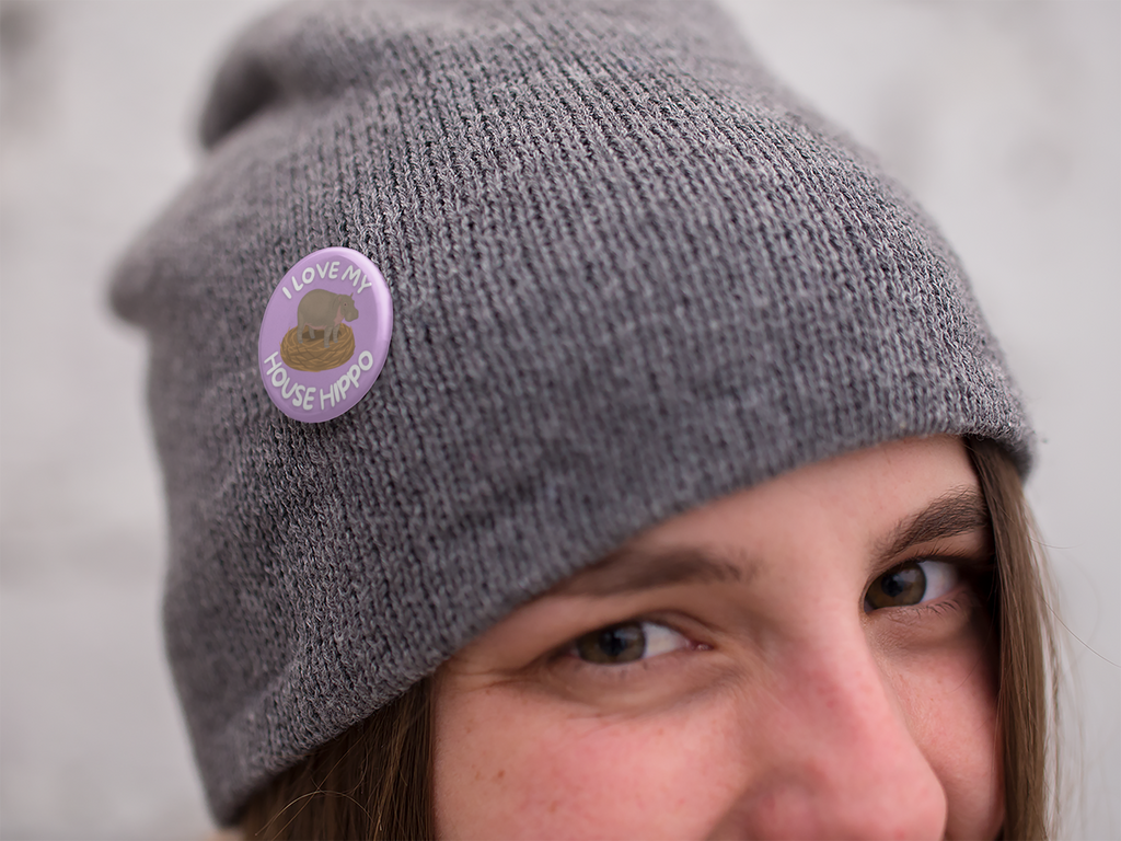 I Love My House Hippo Pinback Button