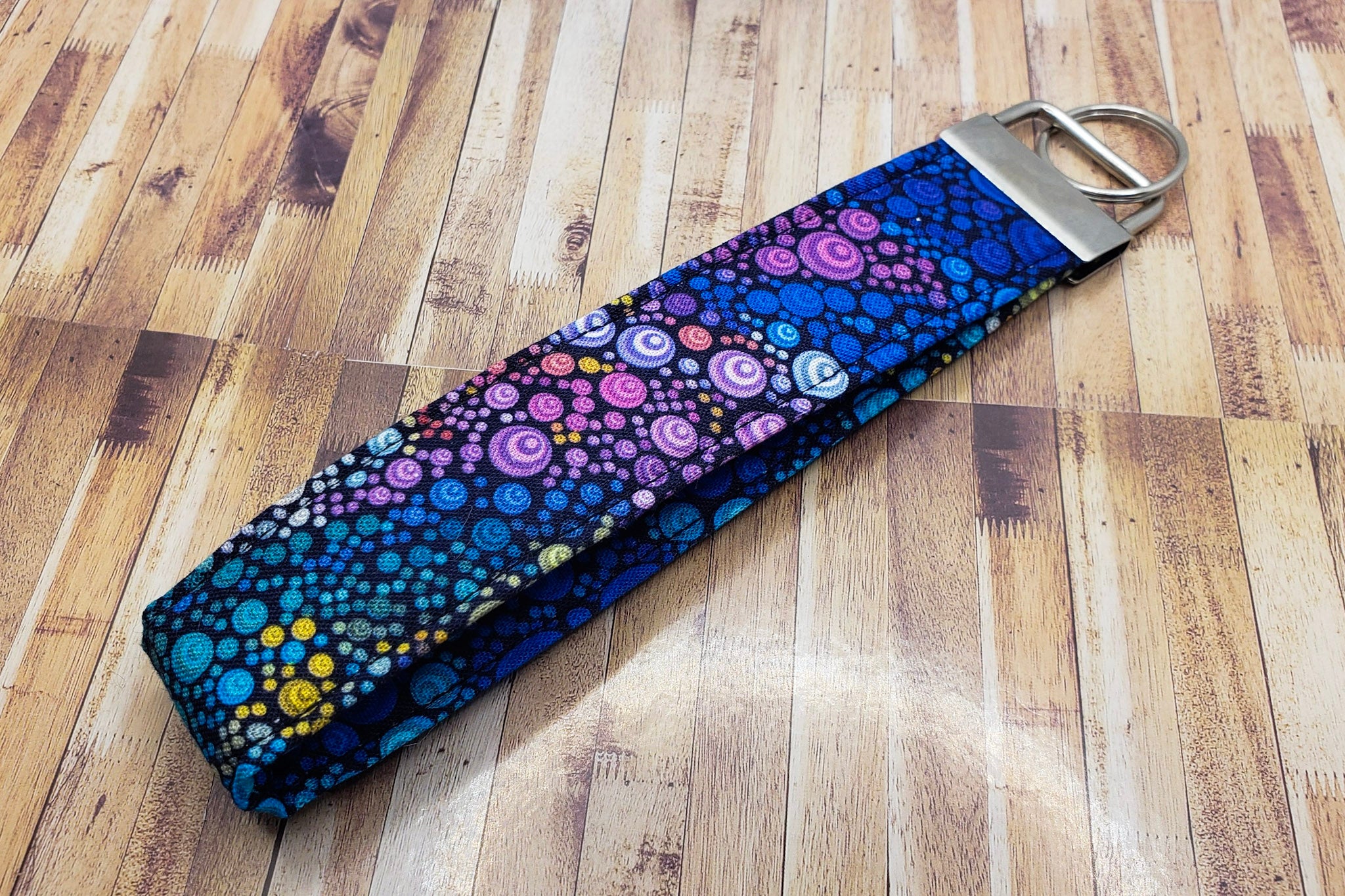 Rainbow Dots Wristlet Key Strap