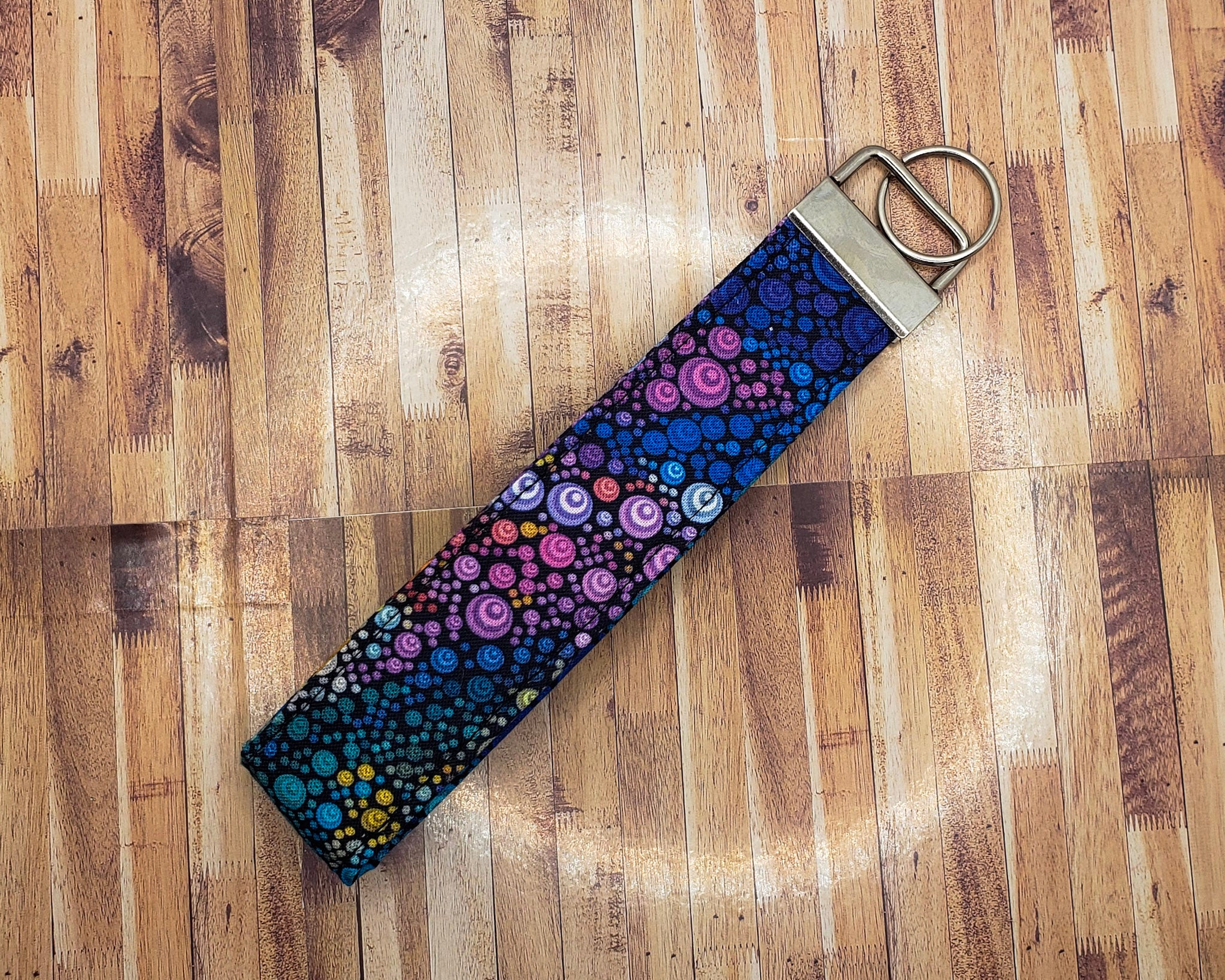 Rainbow Dots Wristlet Key Strap