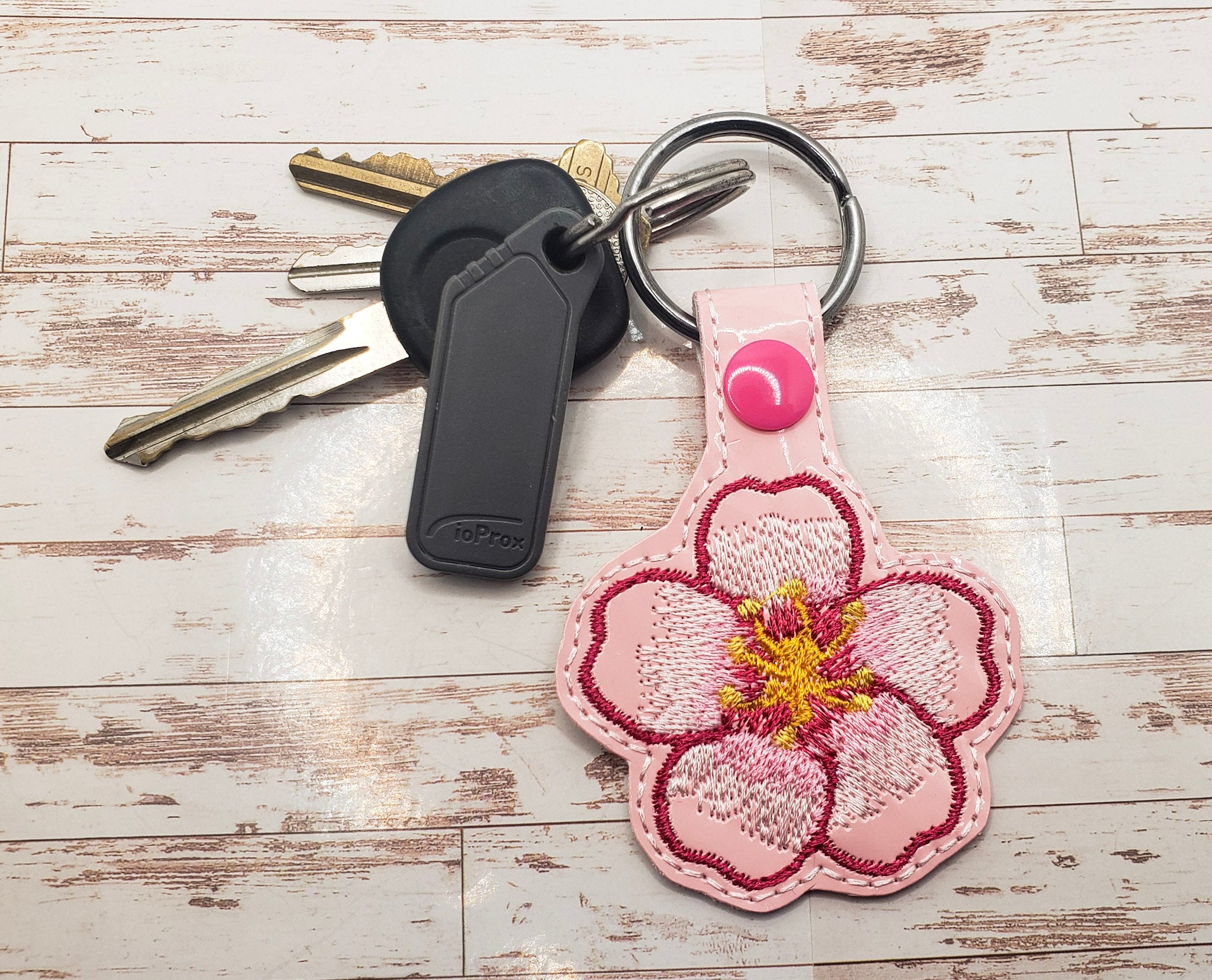 Cherry Blossom Vinyl Embroidered Keychain