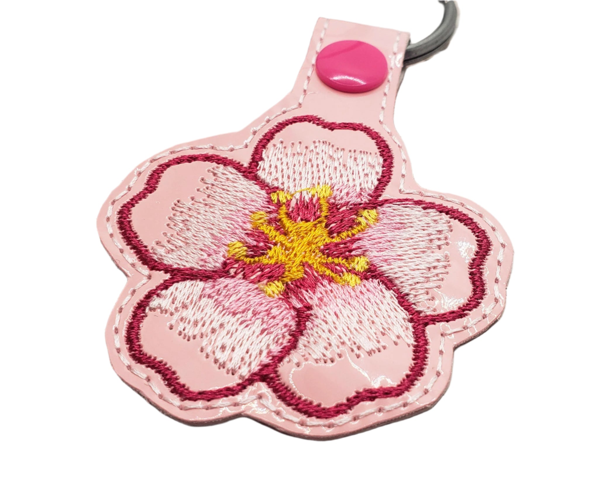 Cherry Blossom Vinyl Embroidered Keychain
