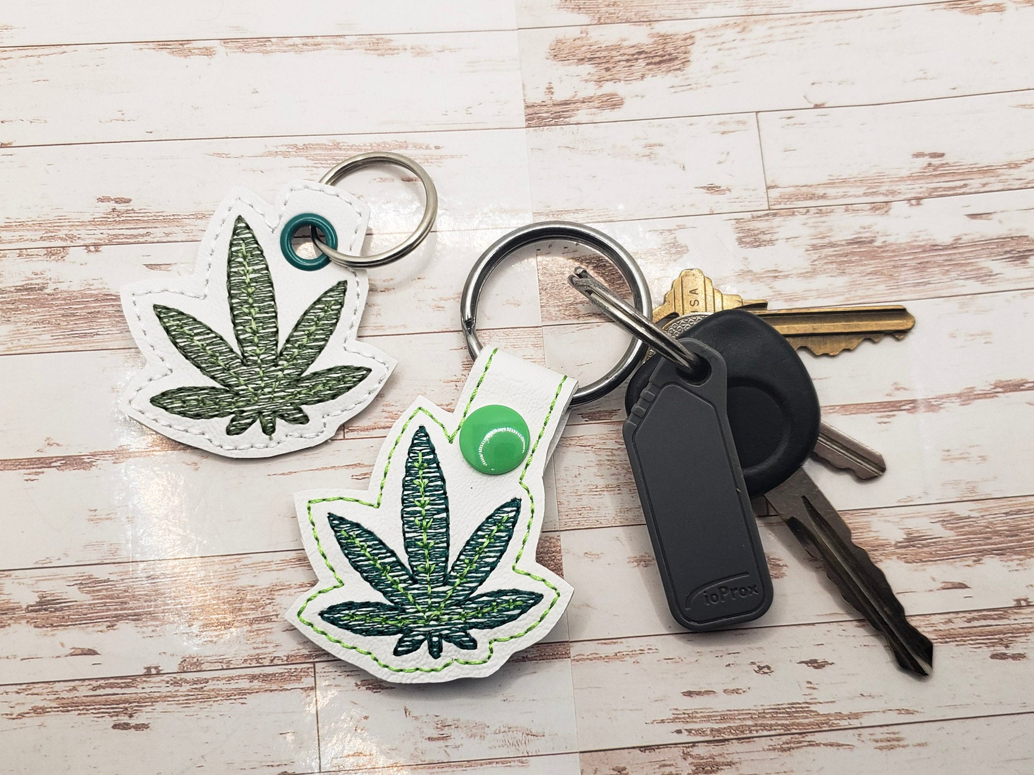 Cannabis Leaf Vinyl Embroidered Keychain
