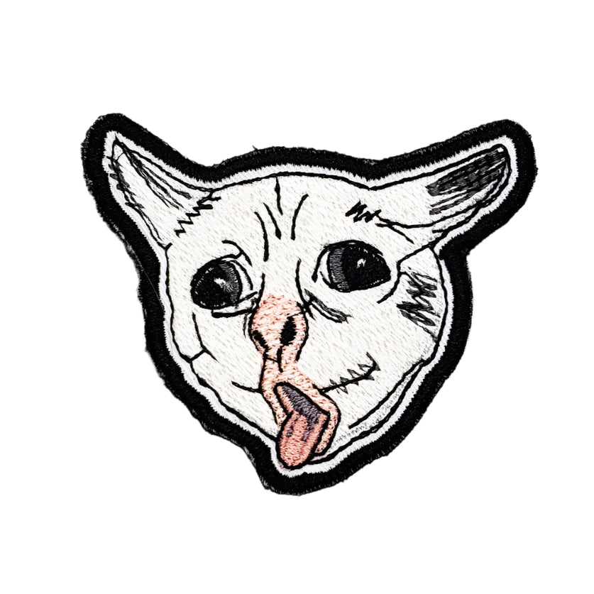 Parche termoadhesivo bordado con meme de gato tosiendo