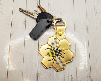 Bee & Honeycomb Embroidered Keychain