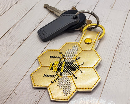 Bee & Honeycomb Embroidered Keychain