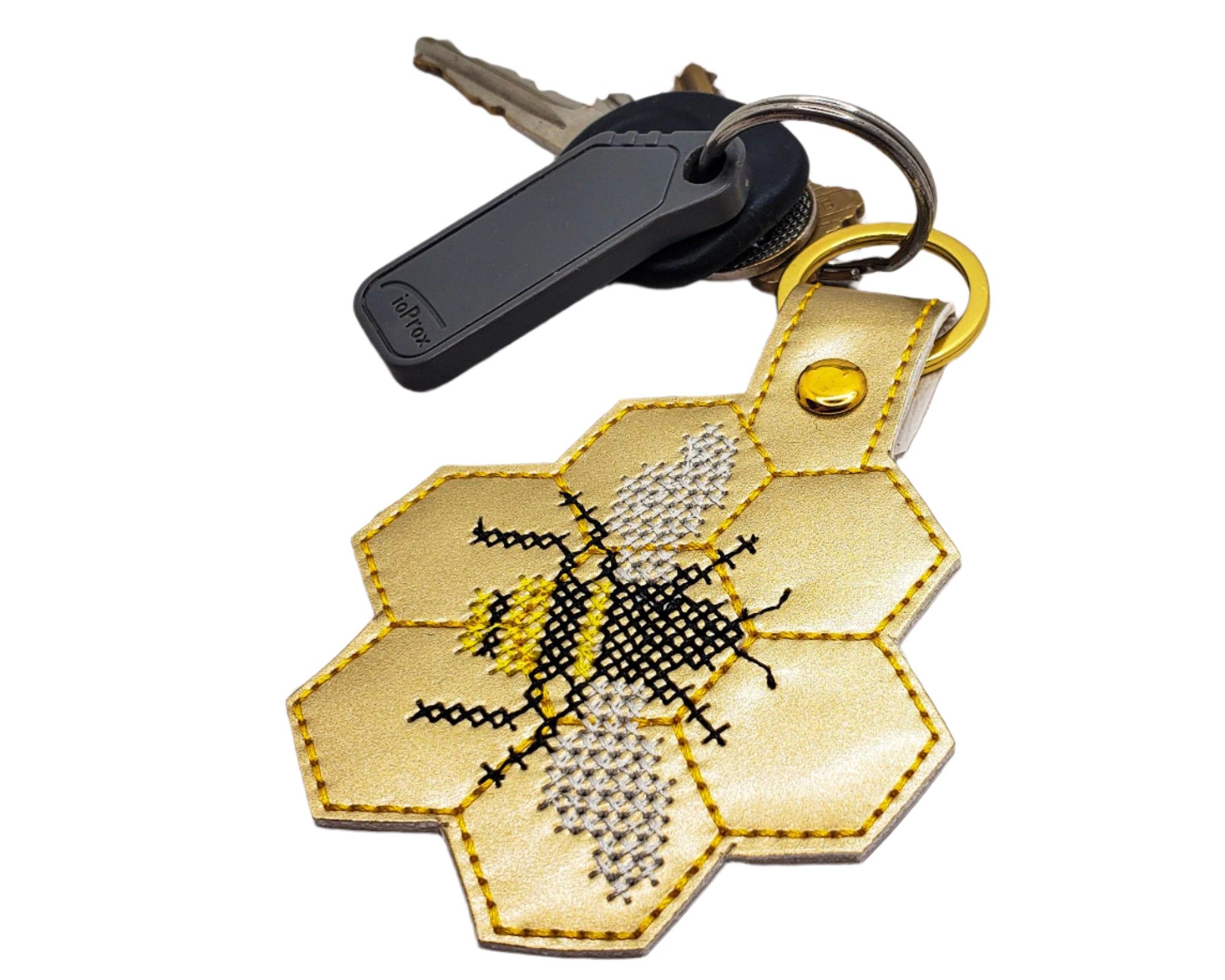 Bee & Honeycomb Vinyl Embroidered Keychain