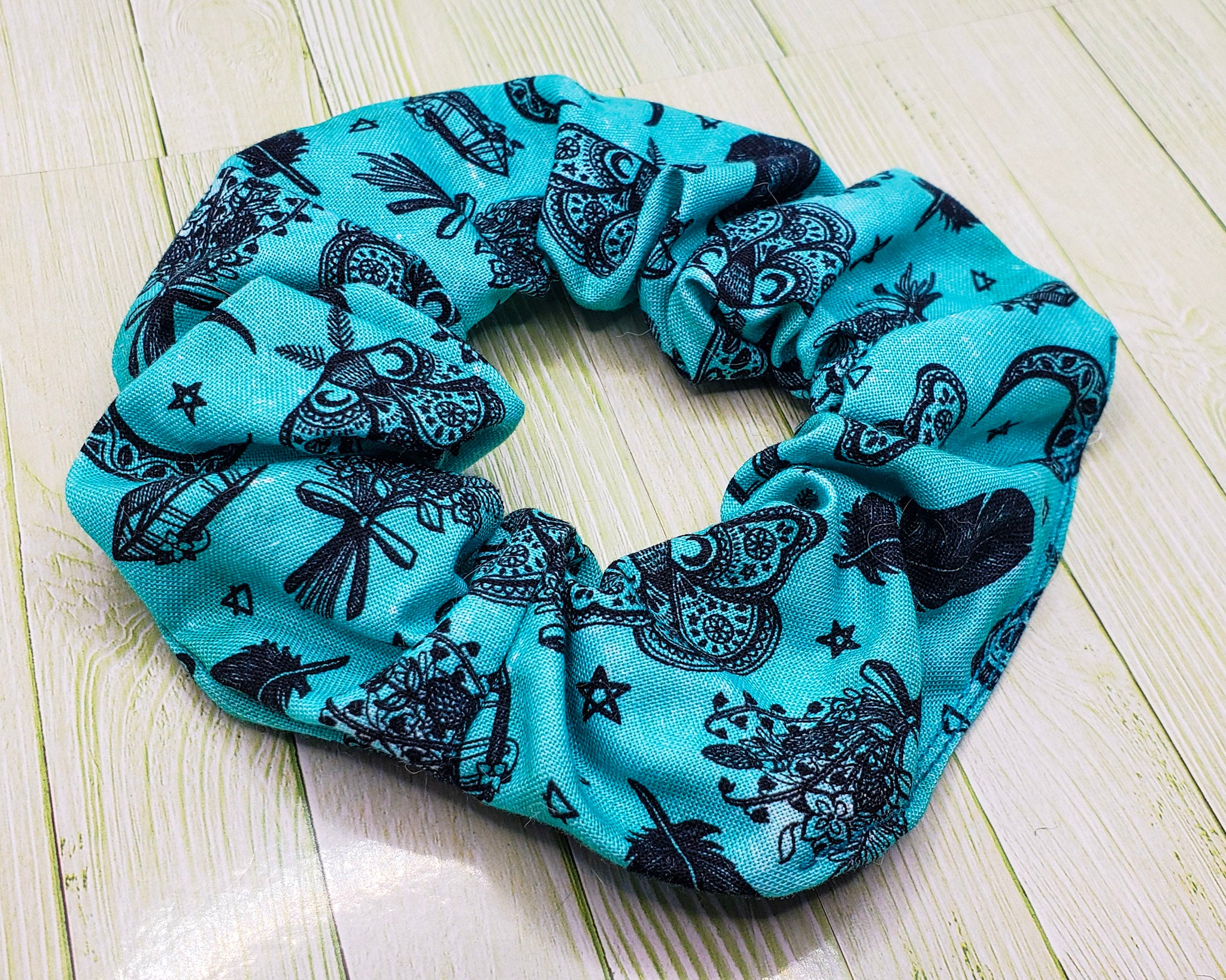 Spellbound Teal Cotton Hair Scrunchie