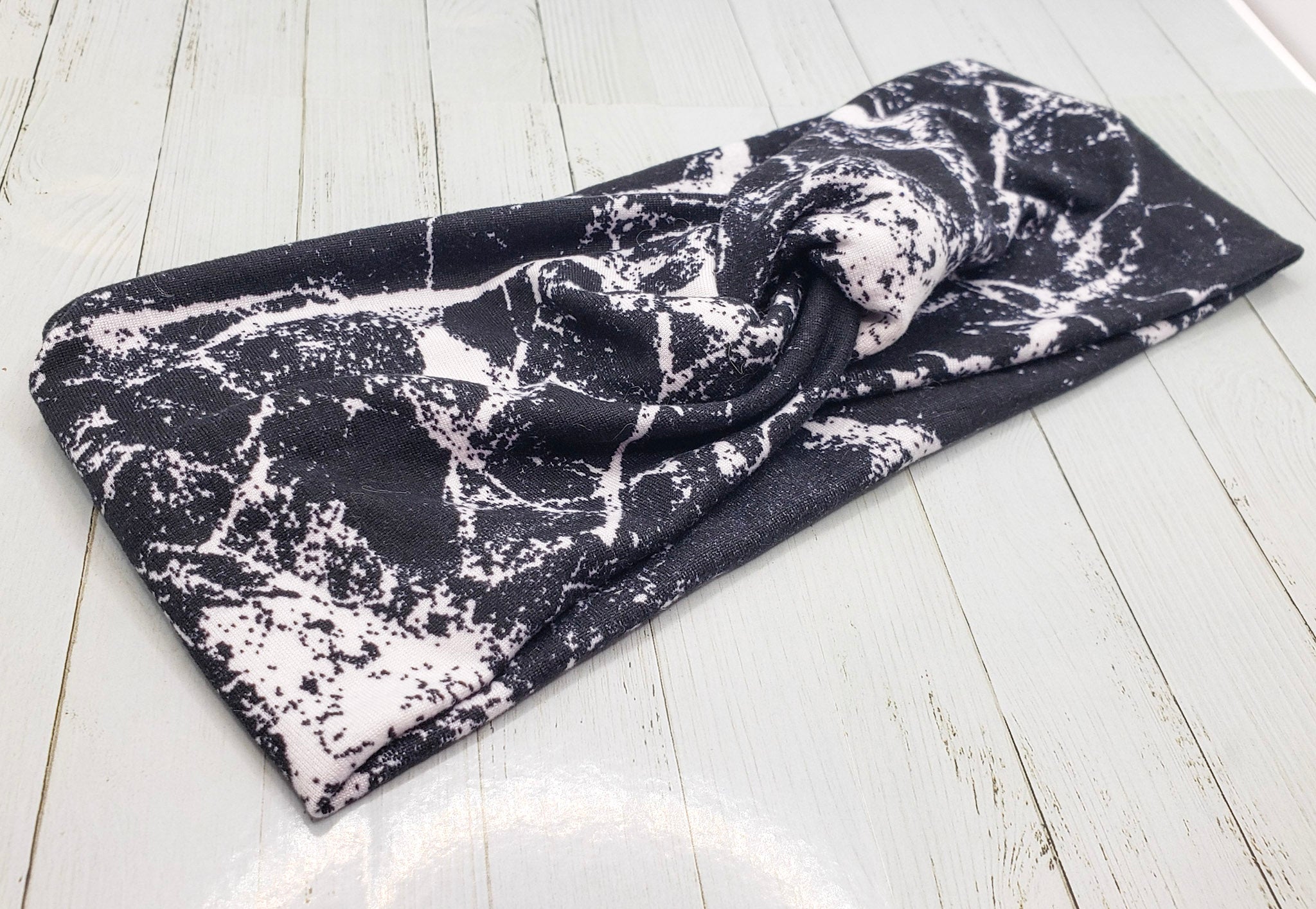 Black Marble Super Soft Stretch Knit Headband